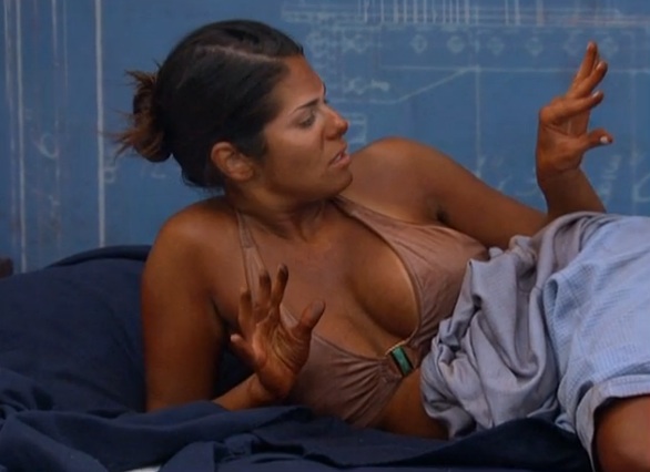 Amanda looking at her fake tan
