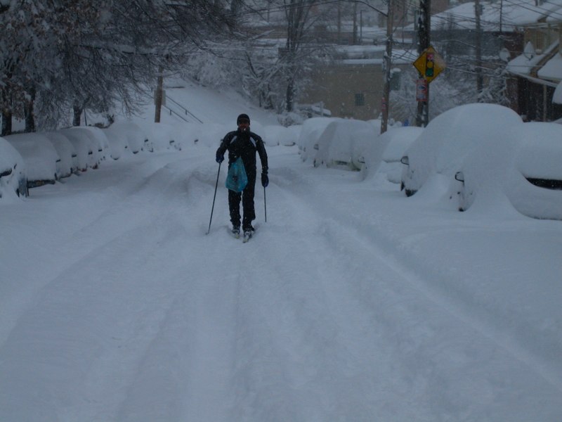 skier on streets