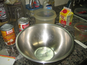 Gathering things for the pumpkin mix