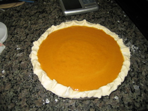 Pour pumpkin mix into crust shell